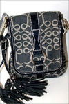 LANCEL Pochette Vintage Toile Imprimé Bleue Foncée Bandoulière TBE