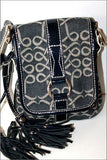 LANCEL Pochette Vintage Toile Imprimé Bleue Foncée Bandoulière TBE