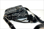 LANCEL Pochette Vintage Toile Imprimé Bleue Foncée Bandoulière TBE