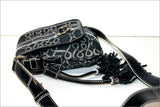 LANCEL Pochette Vintage Toile Imprimé Bleue Foncée Bandoulière TBE