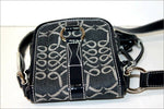 LANCEL Pochette Vintage Toile Imprimé Bleue Foncée Bandoulière TBE