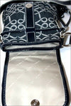 LANCEL Pochette Vintage Toile Imprimé Bleue Foncée Bandoulière TBE