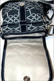 LANCEL Pochette Vintage Toile Imprimé Bleue Foncée Bandoulière TBE
