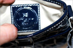 LANCEL Pochette Vintage Toile Imprimé Bleue Foncée Bandoulière TBE