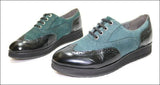 GEOX Respira Derby à Lacets Cuir Velours Vert et Noir Verni T 37 TBE