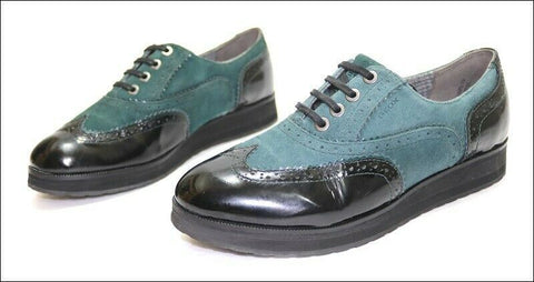 GEOX Respira Derby à Lacets Cuir Velours Vert et Noir Verni T 37 TBE