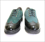 GEOX Respira Derby à Lacets Cuir Velours Vert et Noir Verni T 37 TBE