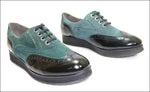 GEOX Respira Derby à Lacets Cuir Velours Vert et Noir Verni T 37 TBE