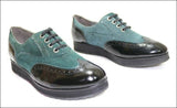 GEOX Respira Derby à Lacets Cuir Velours Vert et Noir Verni T 37 TBE