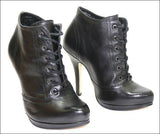 SAN MARINA Escarpins Montants à Lacets Talon Haut Cuir Noir T 35 TBE
