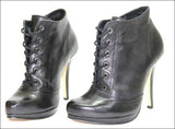 SAN MARINA Escarpins Montants à Lacets Talon Haut Cuir Noir T 35 TBE