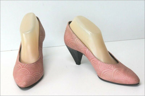JB MARTIN Escarpins Vintage Cuir Imprimé Rose clair T 7 / 39 BE