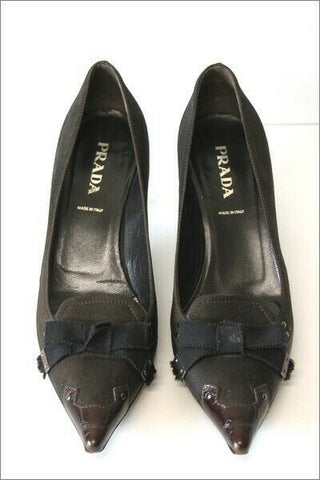 PRADA Escarpins Pointus Cuir  Noir Doublés Cuir T 37.5 TBE